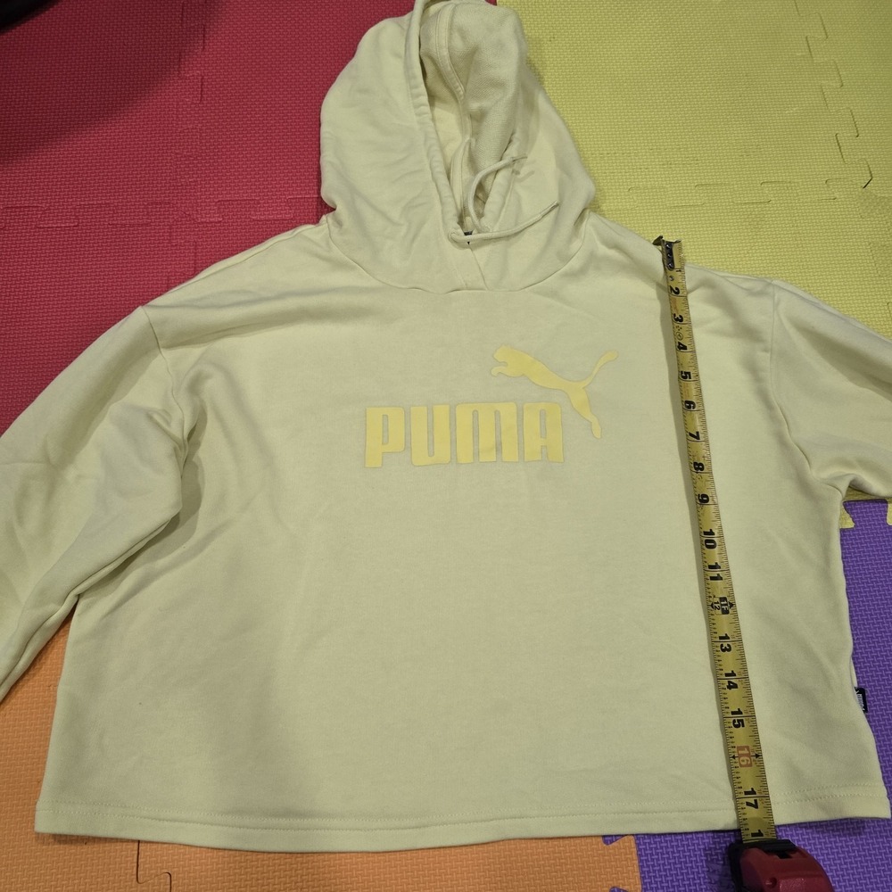 PUMA Women's Essentials Logo Cropped Hoodie Pale Yellow Size Medium M